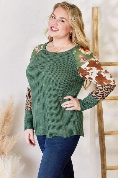 Hailey & Co Full Size Waffle-Knit Leopard Blouse Blouses - Tophatter Daily Deals