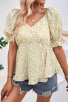 V-Neck Flounce Sleeve Blouse Blouses - Tophatter Daily Deals