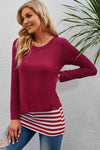 Full Size Striped Faux Layered Long Sleeve Top Women's T-Shirts - Tophatter Daily Deals