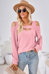 Cutout Square Neck Cold Shoulder T-Shirt Women's T-Shirts - Tophatter Daily Deals