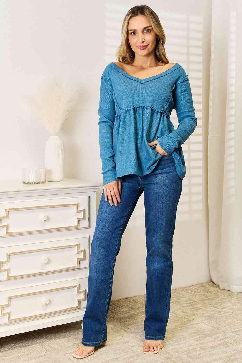 Jade By Jane Full Size Frill Trim Babydoll Blouse Blouses - Tophatter Daily Deals