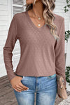 Eyelet V-Neck Long Sleeve T-Shirt Women's T-Shirts - Tophatter Daily Deals