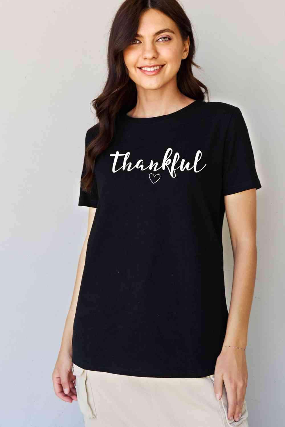 Simply Love Full Size THANKFUL Graphic T-Shirt Women's T-Shirts - Tophatter Daily Deals