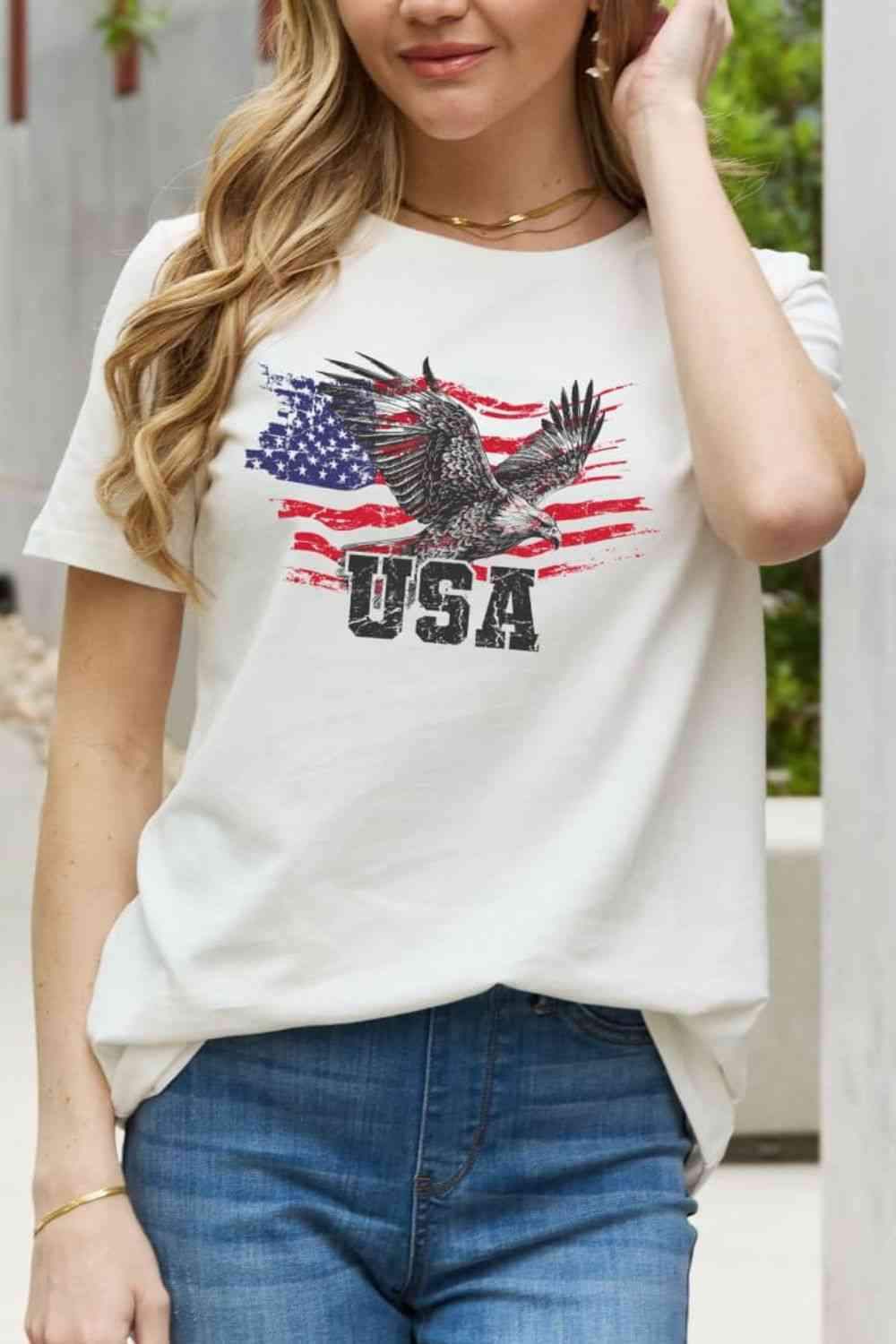 Simply Love USA Star and Stripe Eagle Graphic Cotton Tee Bleach Women's T-Shirts - Tophatter Daily Deals