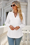 Eyelet Notched Lantern Sleeve T-Shirt Women's T-Shirts - Tophatter Daily Deals