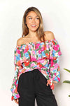 Double Take Floral Off-Shoulder Flounce Sleeve Layered Blouse Floral Blouses - Tophatter Daily Deals