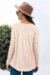 Button Front Waffle Knit Babydoll Top Blouses - Tophatter Daily Deals