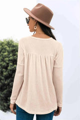 Button Front Waffle Knit Babydoll Top Blouses - Tophatter Daily Deals