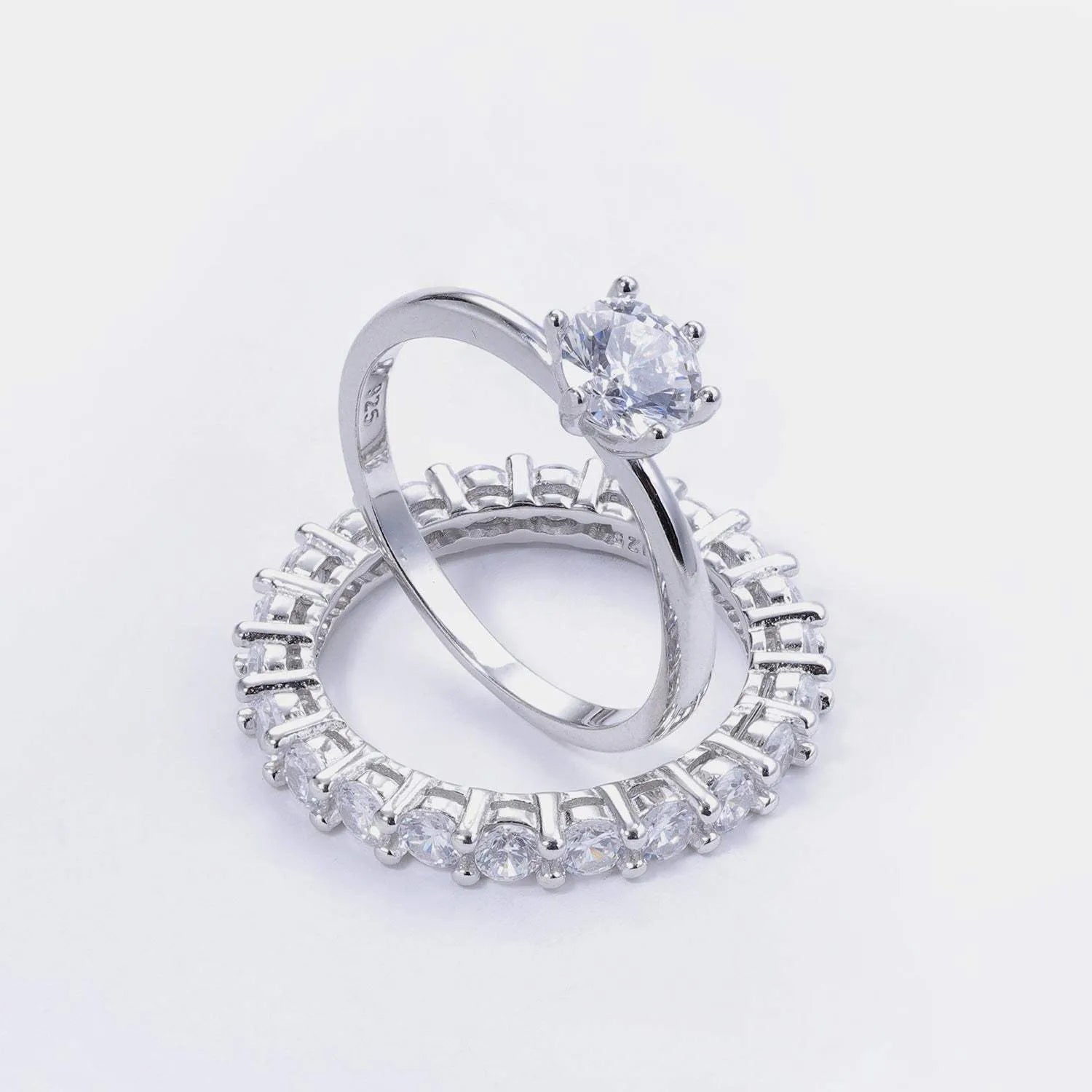 2 Piece Zircon 925 Sterling Silver Ring Rings - Tophatter Daily Deals