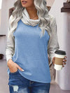 Striped Turtleneck Long Sleeve T-Shirt Misty Blue Women's T-Shirts - Tophatter Daily Deals