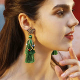 Beaded Tassel Stainless Steel Dangle Earrings Green One Size Earrings - Tophatter Daily Deals