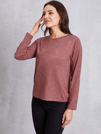 Round Neck Long Sleeve T-shirt Women's T-Shirts - Tophatter Daily Deals