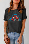 AMERICA Embroidered Round Neck Cuffed Tee Shirt Black Women's T-Shirts - Tophatter Daily Deals