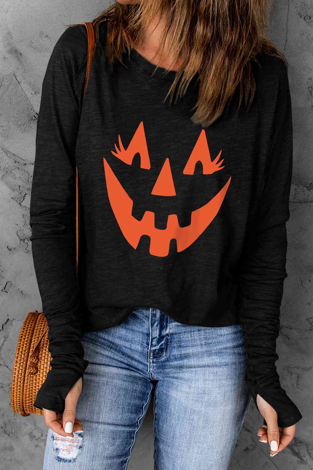 Halloween Pumpkin Face Graphic T-Shirt Black Women's T-Shirts - Tophatter Daily Deals