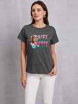 LIFE HAPPENS COFFEE HELPS Round Neck T-Shirt Charcoal Women's T-Shirts - Tophatter Daily Deals