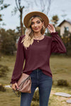 Round Neck Puff Sleeve Blouse Wine Blouses - Tophatter Daily Deals