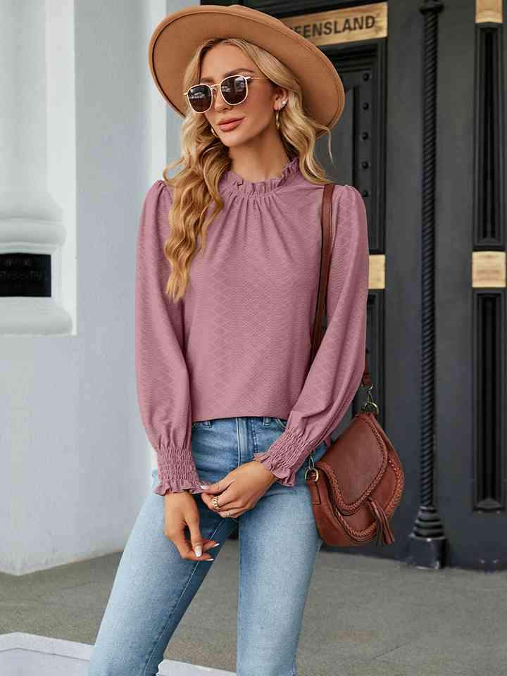 Round Neck Flounce Sleeve Blouse Women's T-Shirts - Tophatter Daily Deals