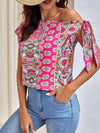 Printed Tied-Shoulder Single Shoulder Top Blouses - Tophatter Daily Deals