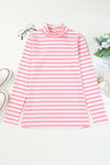 Double Take Striped Mock Neck Long Sleeve Top Blouses - Tophatter Daily Deals