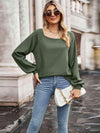 Waffle-Knit Square Neck Raglan Sleeve Tee Women's T-Shirts - Tophatter Daily Deals