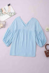 Dropped Shoulder V-Neck Blouse Pastel Blue Blouses - Tophatter Daily Deals