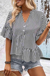 Striped Asymmetrical Flounce Sleeve Blouse Stripe Blouses - Tophatter Daily Deals