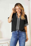 Double Take Embroidered Notched Neck Top Blouses - Tophatter Daily Deals