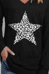 Leopard Star Graphic V-Neck Top Women's T-Shirts - Tophatter Daily Deals