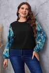 Melo Apparel Plus Size Printed Sleeve Round Neck Blouse Blouses - Tophatter Daily Deals