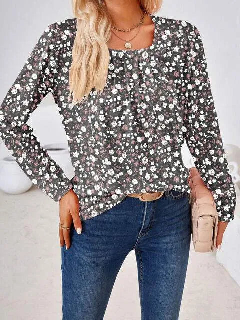 Full Size Square Neck Long Sleeve Blouse Blouses - Tophatter Daily Deals