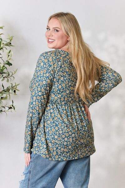 Heimish Full Size Floral Half Button Long Sleeve Blouse Blouses - Tophatter Daily Deals