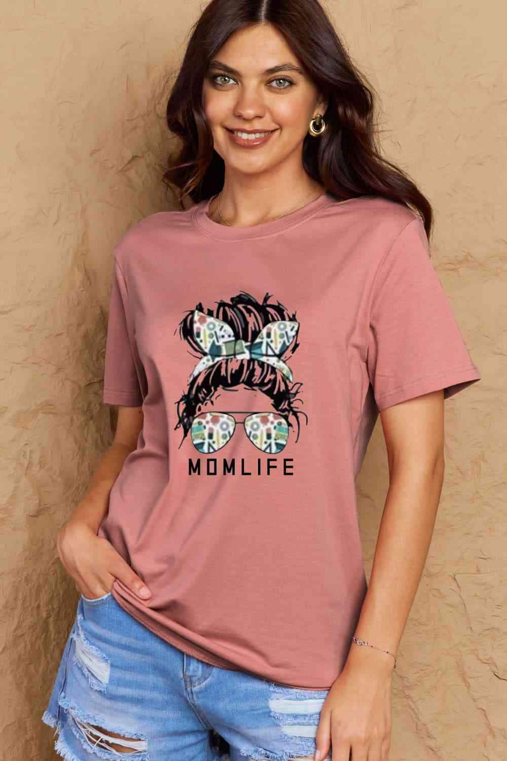 Simply Love Full Size MOM LIFE Graphic Cotton T-Shirt Dusty Pink Women's T-Shirts - Tophatter Daily Deals