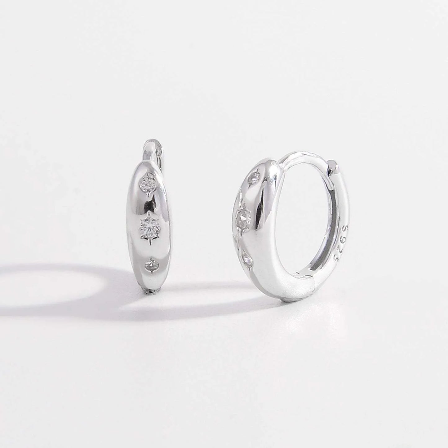 925 Sterling Silver Inlaid Zircon Huggie Earrings Earrings - Tophatter Daily Deals