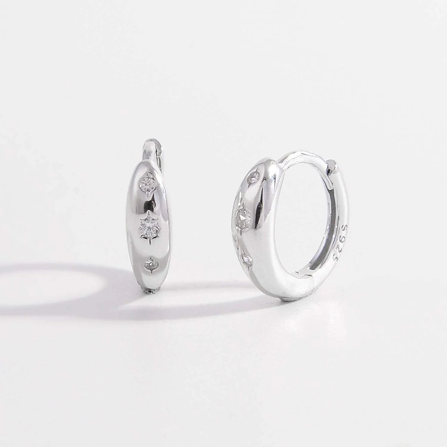 925 Sterling Silver Inlaid Zircon Huggie Earrings Earrings - Tophatter Daily Deals