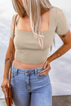 Lace-Up Square Neck Crop Top Apricot Blouses - Tophatter Daily Deals