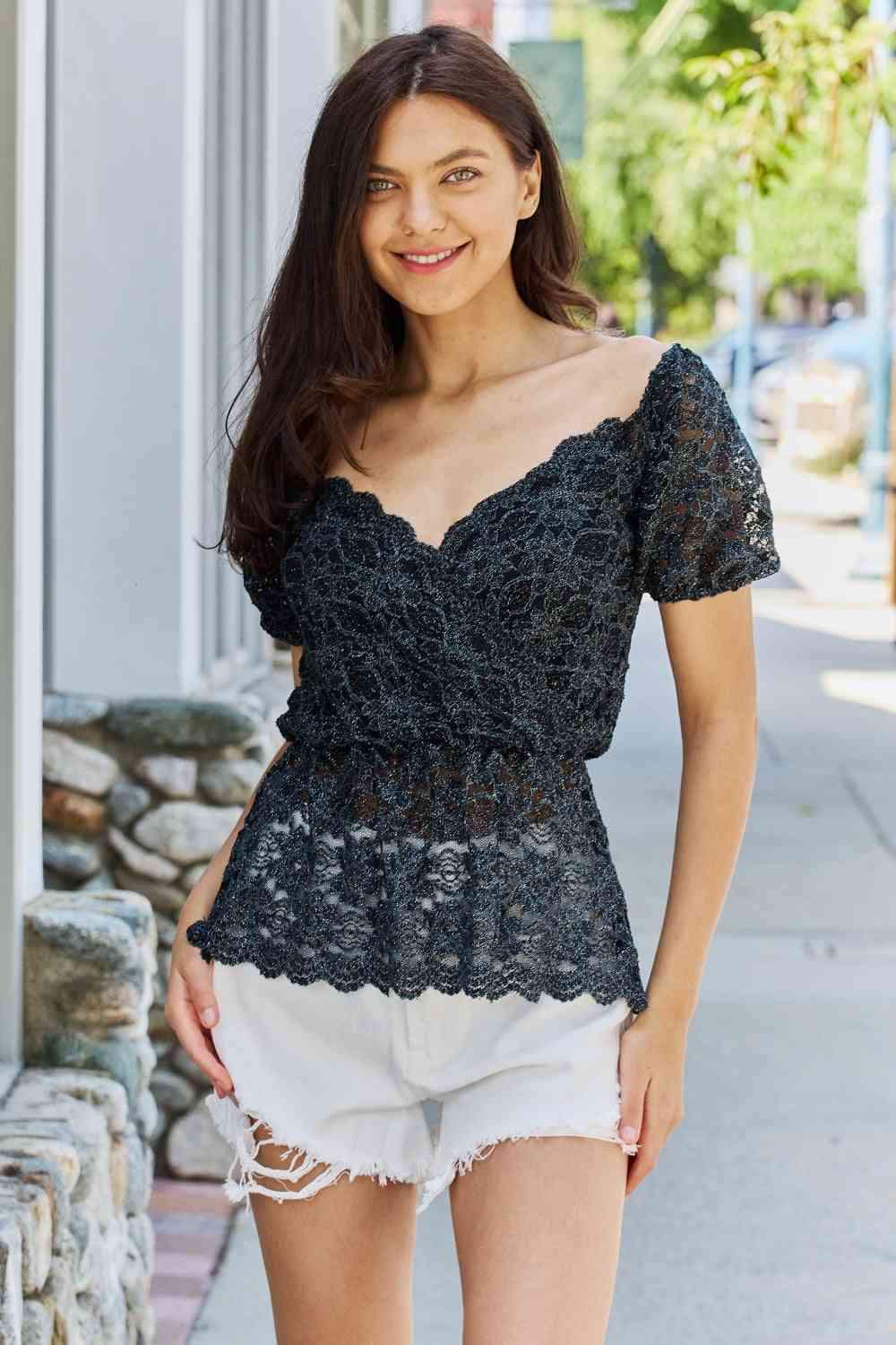 GeeGee Show Stopper Glitter Peplum Top Black Blouses - Tophatter Daily Deals