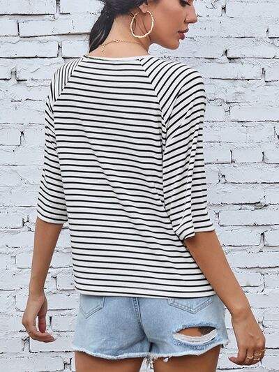 Striped Round Neck Raglan Sleeve T-Shirt Women's T-Shirts - Tophatter Daily Deals