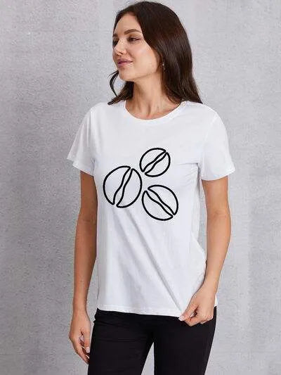 Coffee Bean Graphic Round Neck T-Shirt White Women's T-Shirts - Tophatter Daily Deals