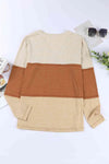 Buttoned Color Block Long Sleeve Top Blouses - Tophatter Daily Deals