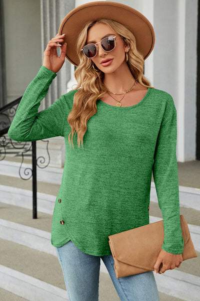 Round Neck Long Sleeve T-Shirt Women's T-Shirts - Tophatter Daily Deals