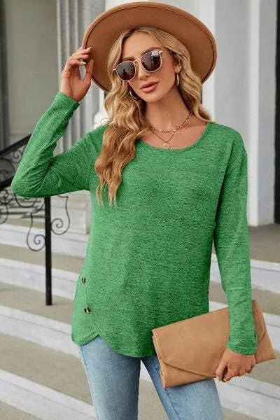 Round Neck Long Sleeve T-Shirt Women's T-Shirts - Tophatter Daily Deals