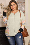 Plus Size Exposed Seam Print Long Sleeve T-Shirt Light Gray Women's T-Shirts - Tophatter Daily Deals