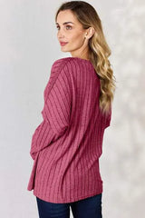 Basic Bae Full Size Ribbed Half Button Long Sleeve T-Shirt Women's T-Shirts - Tophatter Daily Deals