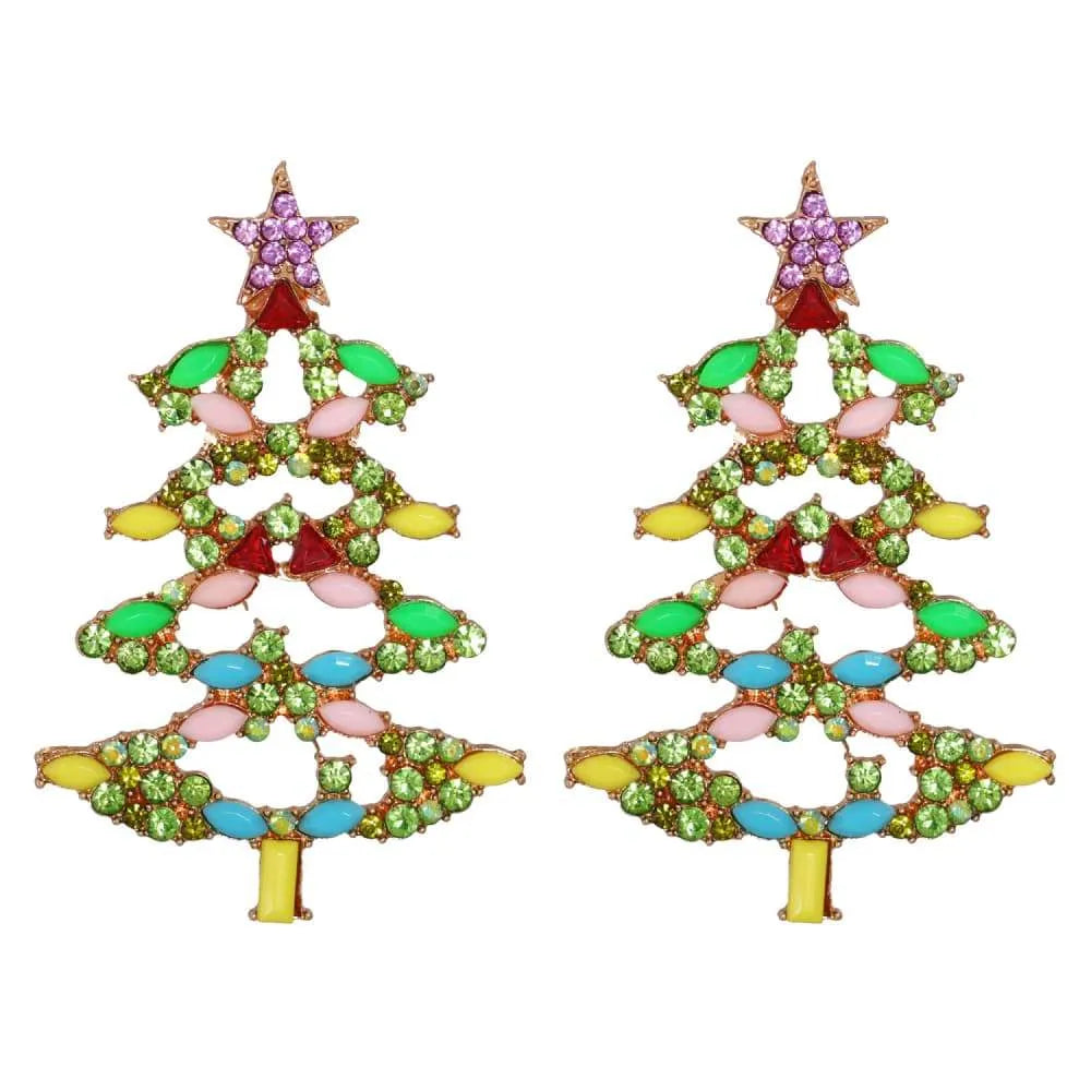Christmas Tree Rhinestone Alloy Earrings Gum Leaf One Size Earrings - Tophatter Daily Deals