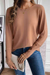 Waffle-Knit Round Neck Top Blouses - Tophatter Daily Deals