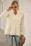 Swiss Dot Frilled Notched Neck Blouse Blouses - Tophatter Daily Deals