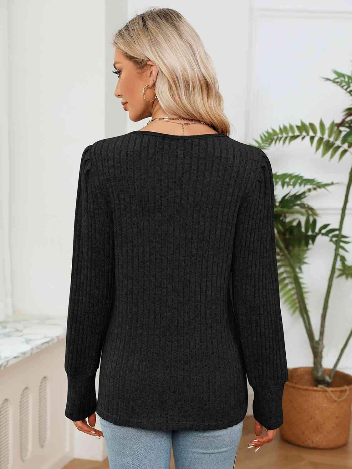 Lace Detail V-Neck Ribbed Blouse Blouses - Tophatter Daily Deals