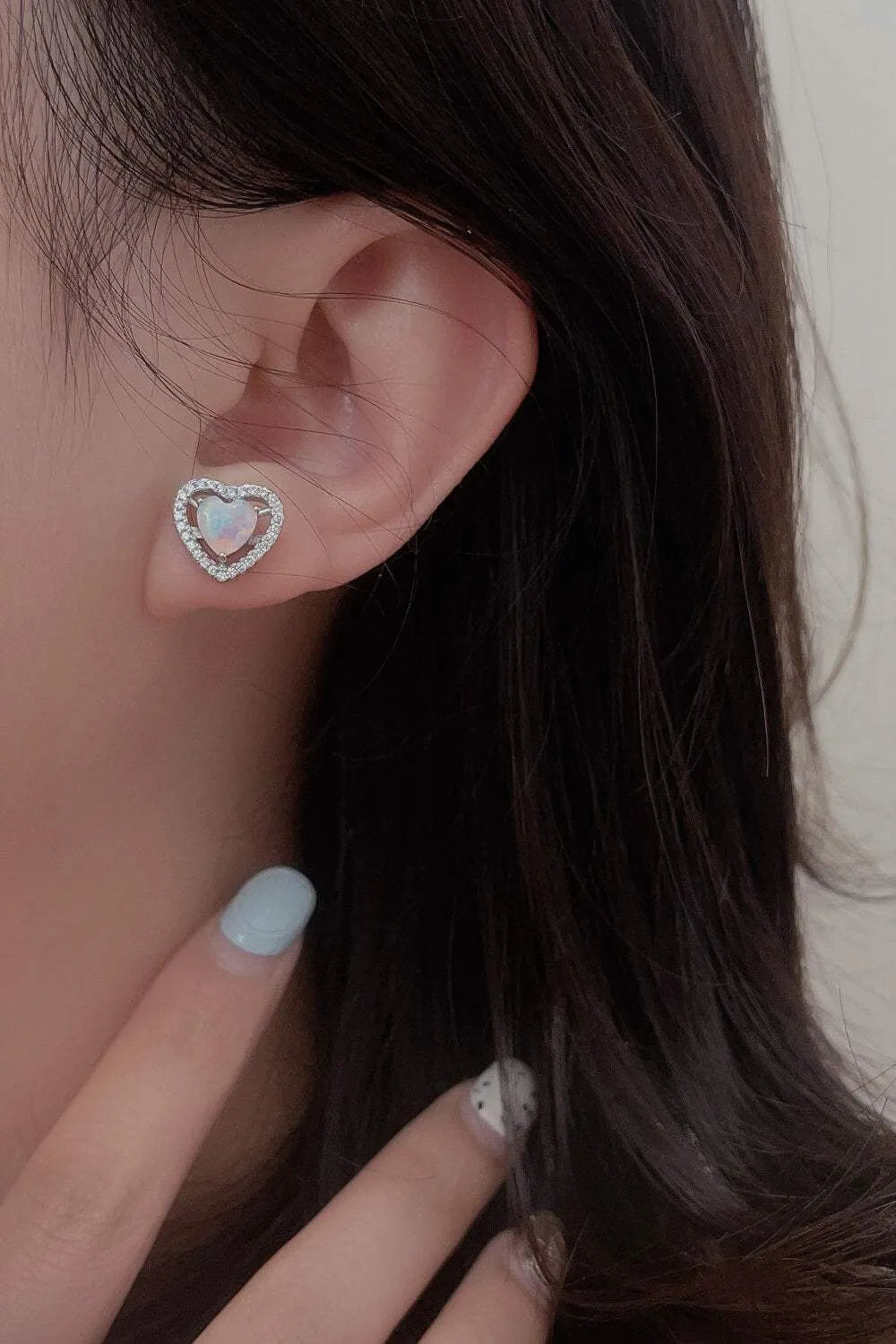 925 Sterling Silver Opal Heart Stud Earrings Opal - Tophatter Daily Deals