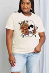 Simply Love Full Size Flower Skull Graphic Cotton Tee Ivory Women's T-Shirts - Tophatter Daily Deals