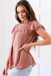 Polka Dot Smocked Flutter Sleeve Blouse Blouses - Tophatter Daily Deals